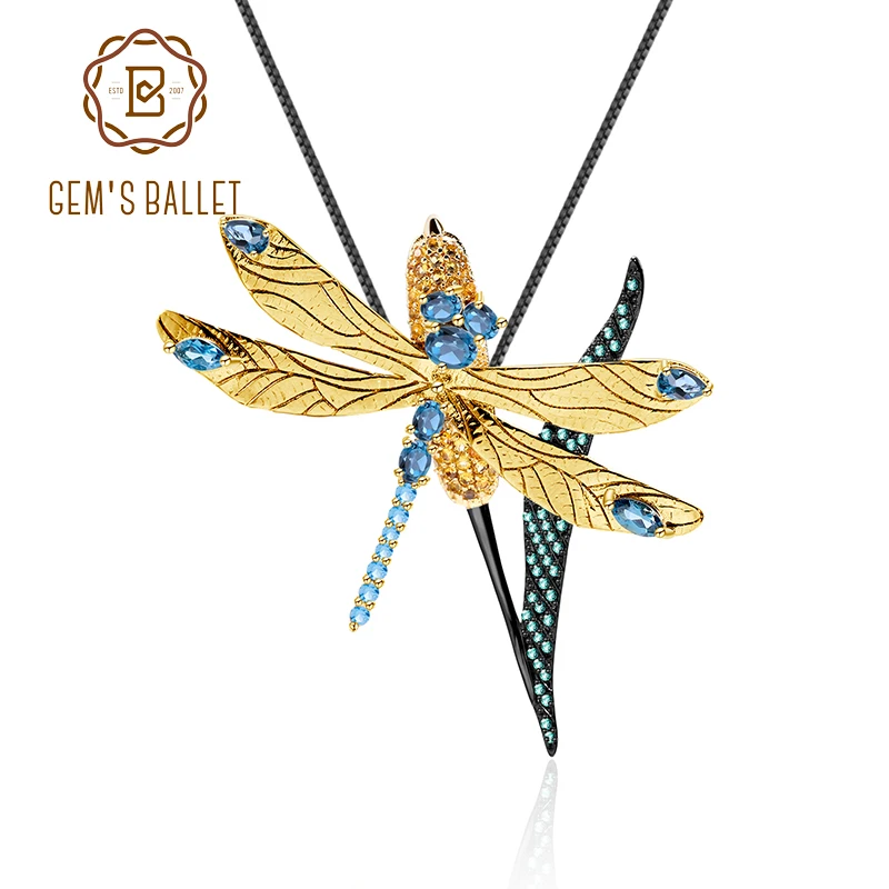 Женская Брошь GEM'S BALLET брошь в форме стрекозы с голубым топазом виде пшеничных