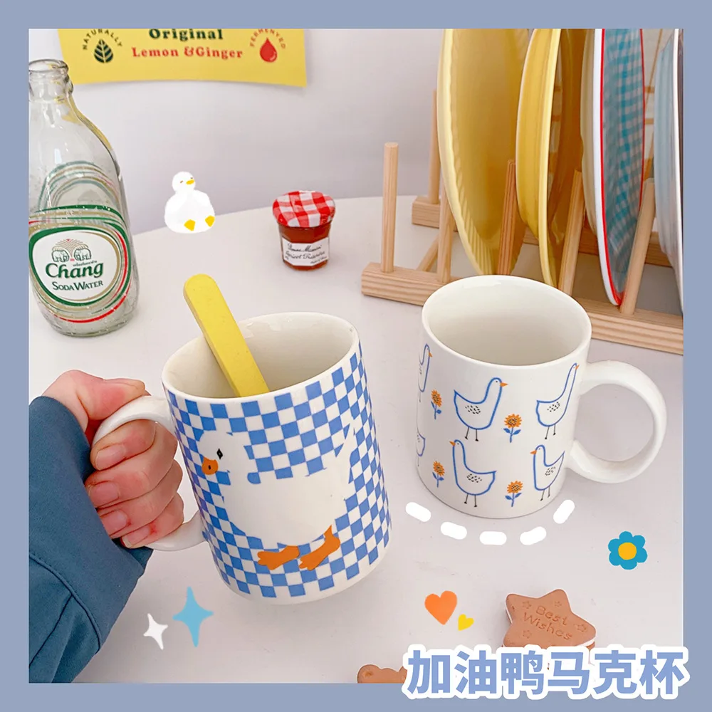 

ins Childlike Cute Creamy Blue Cheer Duck Ceramic Cup Milk Cup Breakfast Cup Large Capacity Water Cup New