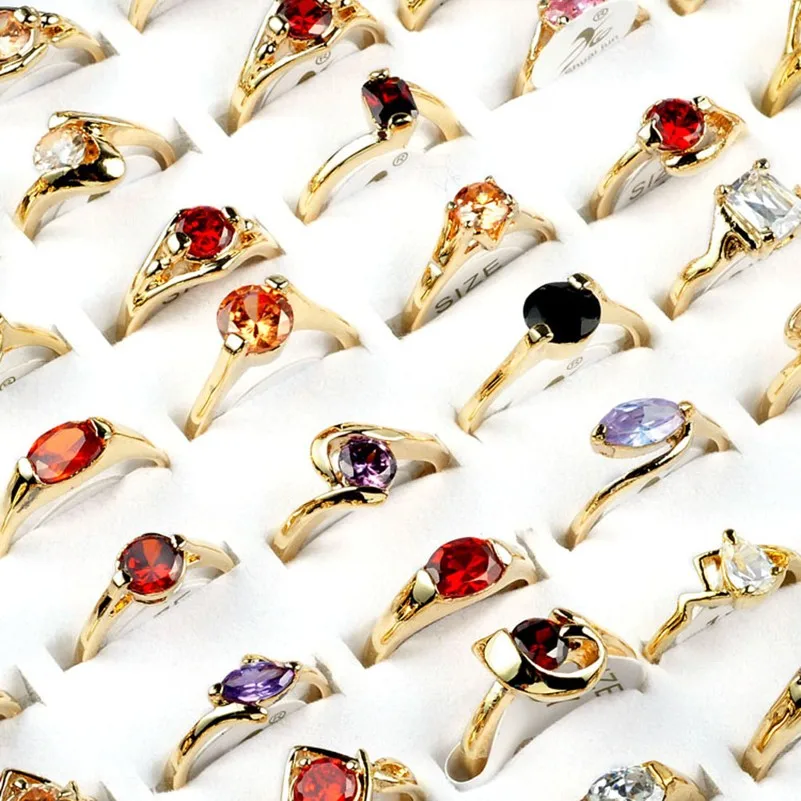 

Обручальные кольца 10 шт./лот с разноцветным Цирконом для женщин, свадебные кольца золотого цвета, Модные женские ювелирные изделия с криста...