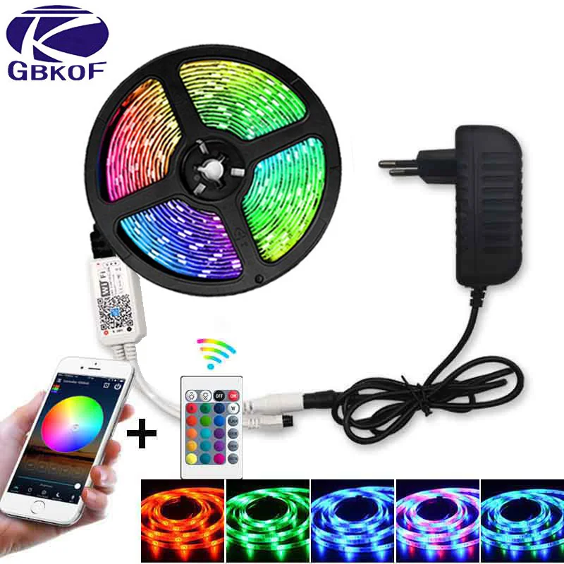 SMD 5050 2835 12 В 12 в rgb Диодная гибкая лента 5 м 10 м 15 м WiFi Светодиодная лента светильник RGB Водонепроницаемый WiFi адаптер+ адаптер