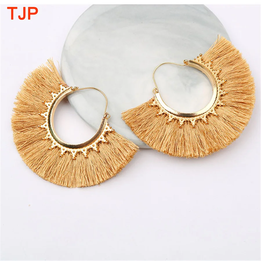 Женские этнические богемные серьги с кисточками круглые висячие бахромой из