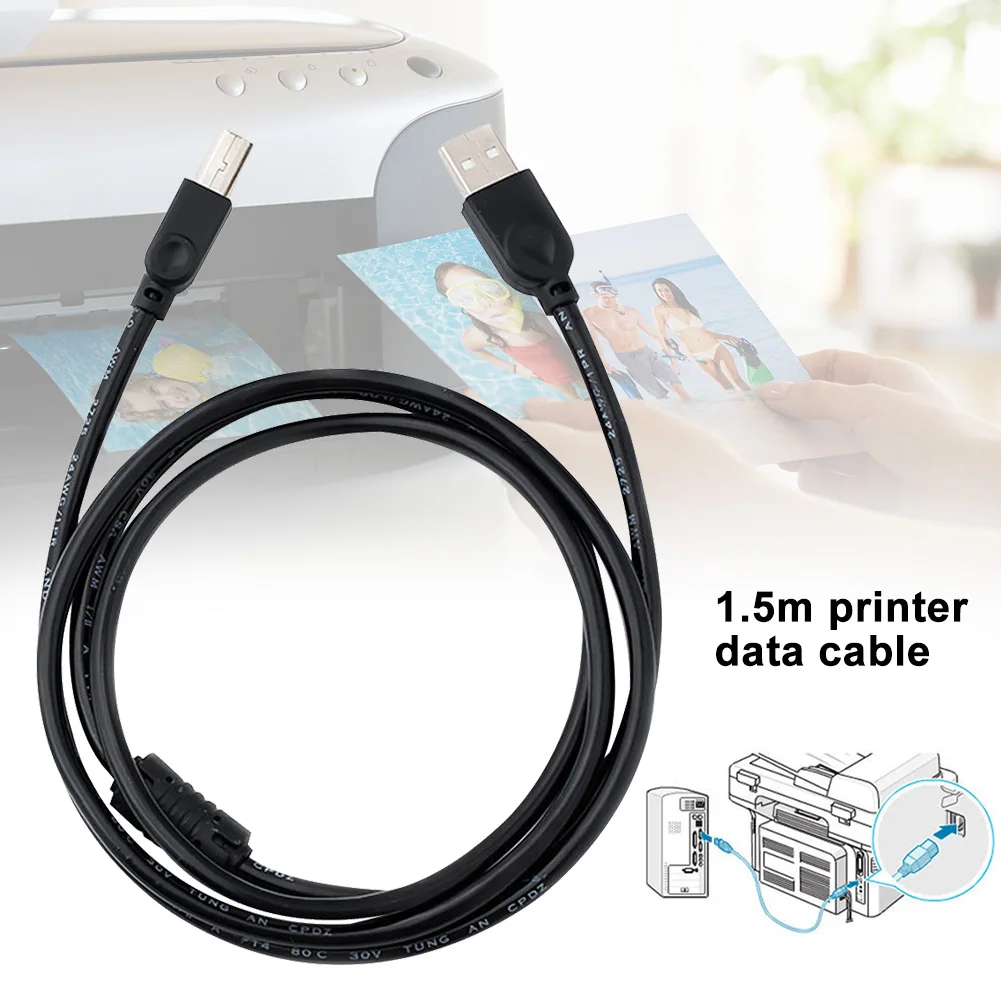 1pc 1.5m Shielded Plug And Play Home Office USB 2.0 Printer Cable Replacement Parts Data Transmission Extra Long Copper Scanner |