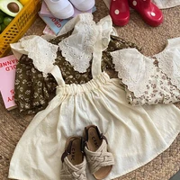 2021 summer baby girls clothes set toddler girls short sleeve floral blouseskirt 2pcs outfits vintage children kids clothing