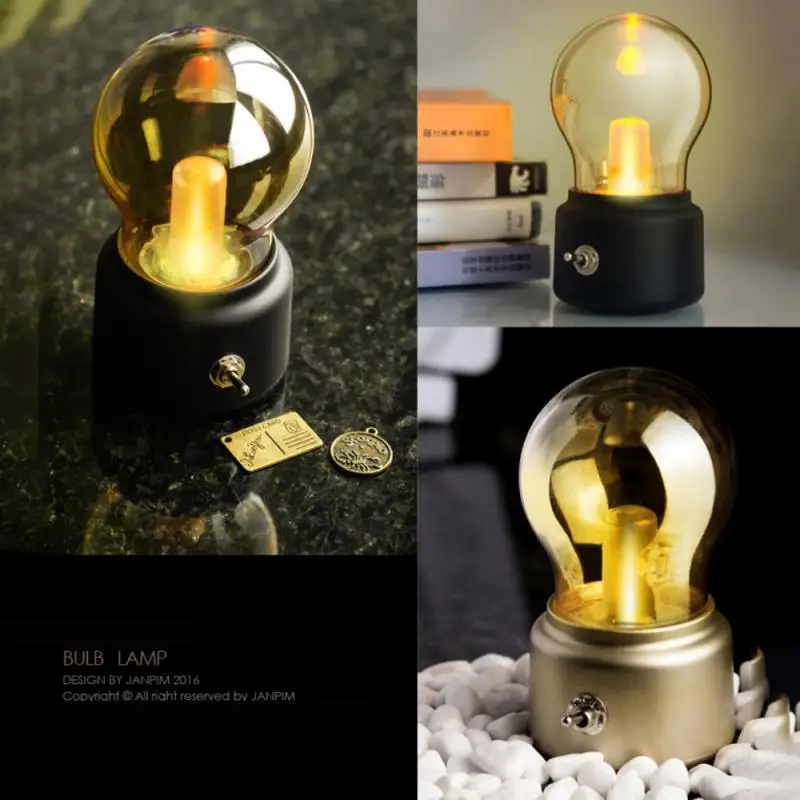 

Vintage Bulb Night Light Rechargeable LED Energy-saving Mini Bedside Lamps Home Bedroom Portable Bedside Lamp