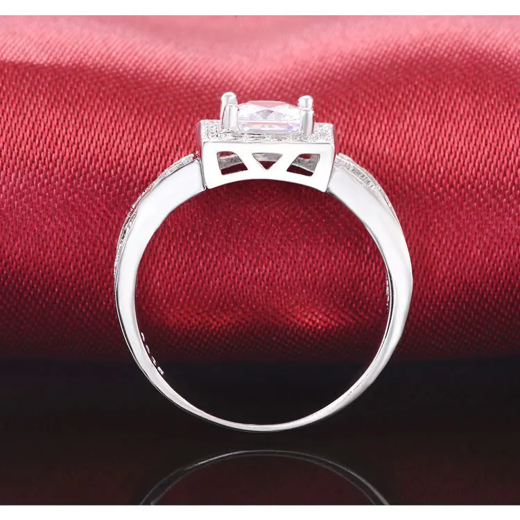 

925 solid Sterling Silver Rings Princess Cut Engagement wedding Rings For Women Twisted finger wholesale christmas gifts R753