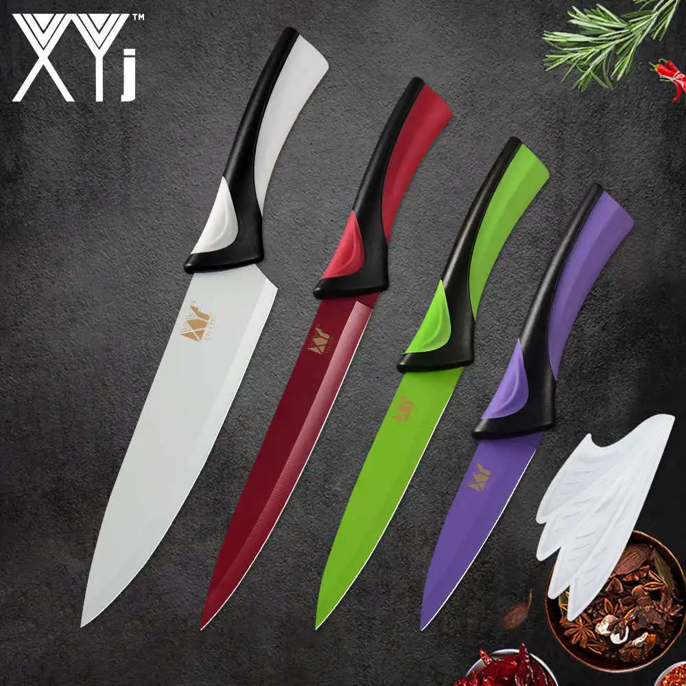 C.4pcs set XYj, 8 шт., нержавеющая сталь, разноцветный набор ножей, точилка, 8 дюймов, Держатель ножей, шеф-повар, сантоку, нож для нарезки хлеба, нож для очистки овощей - Цвет: C.4pcs set