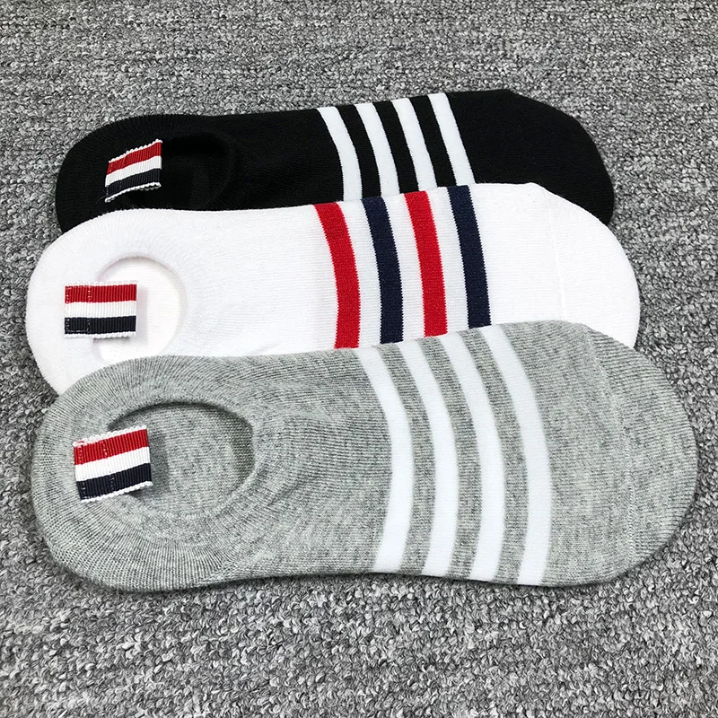 TB THOM Men's Socks Luxury Brand 4-bar Stripes No Show Socks Women's Cotton Street Fashion Wholesale TB Stockings Ins 6 Pairs