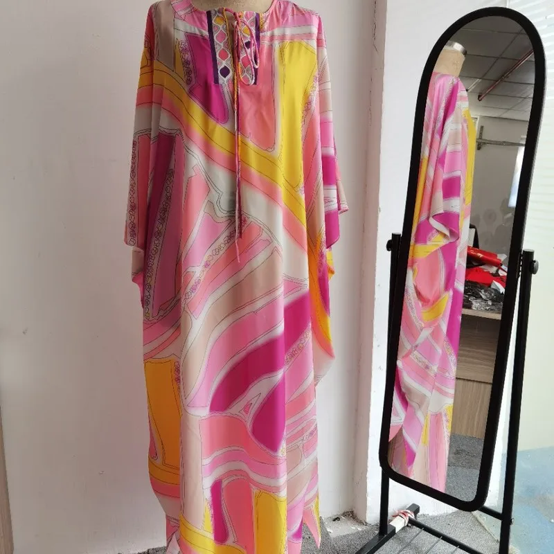 pink abstract floral cross border maxi bohemian dress women robe 20 summer long casual beach sexy loose dresses plus size