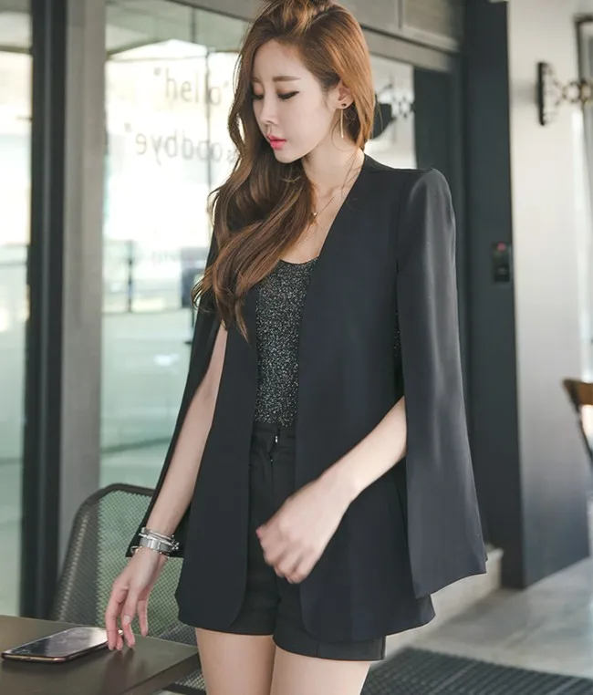 Женская винтажная накидка черная Весенняя с V-образным вырезом и разрезом