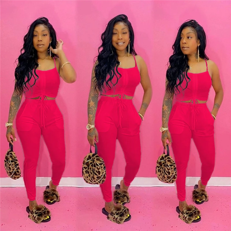 

Wholesale Clothing Two Piece Set Women Sleeveless Short Crop Top and Pants Set Streetwear Sexy Club Outfits Dropshipping