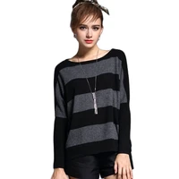 xikoi high quality women sweater o neck casual fashion pullovers tops long sleeve grey striped cashmere female plus sweaters
