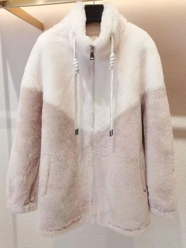 Winter New Designer Women's High Quality Wool Fur Leather Stand Collar Coat C811