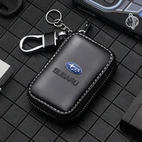 1pc leather car key case zipper remote control keychain bag accessories for subaru forester human lion er20 impreza wrx wrc sti