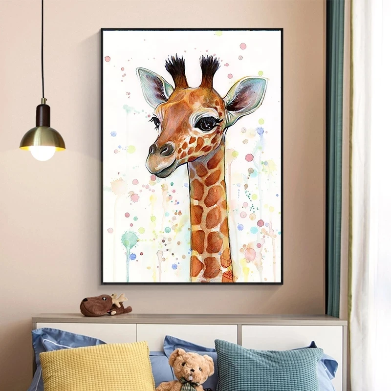 

Cartoon Animal Cute Giraffe Posters and Prints Canvas Paintings Wall Art Pictures for Living Room Decor (No Frame)