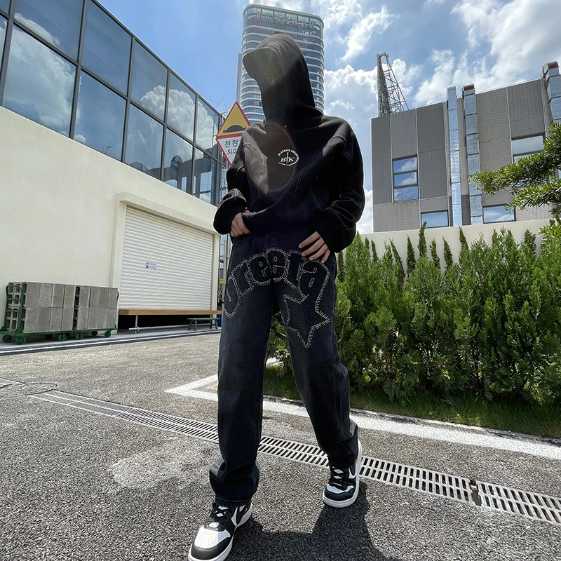 

American design hot diamond jeans men's fashion hip hop fried ruffian handsome