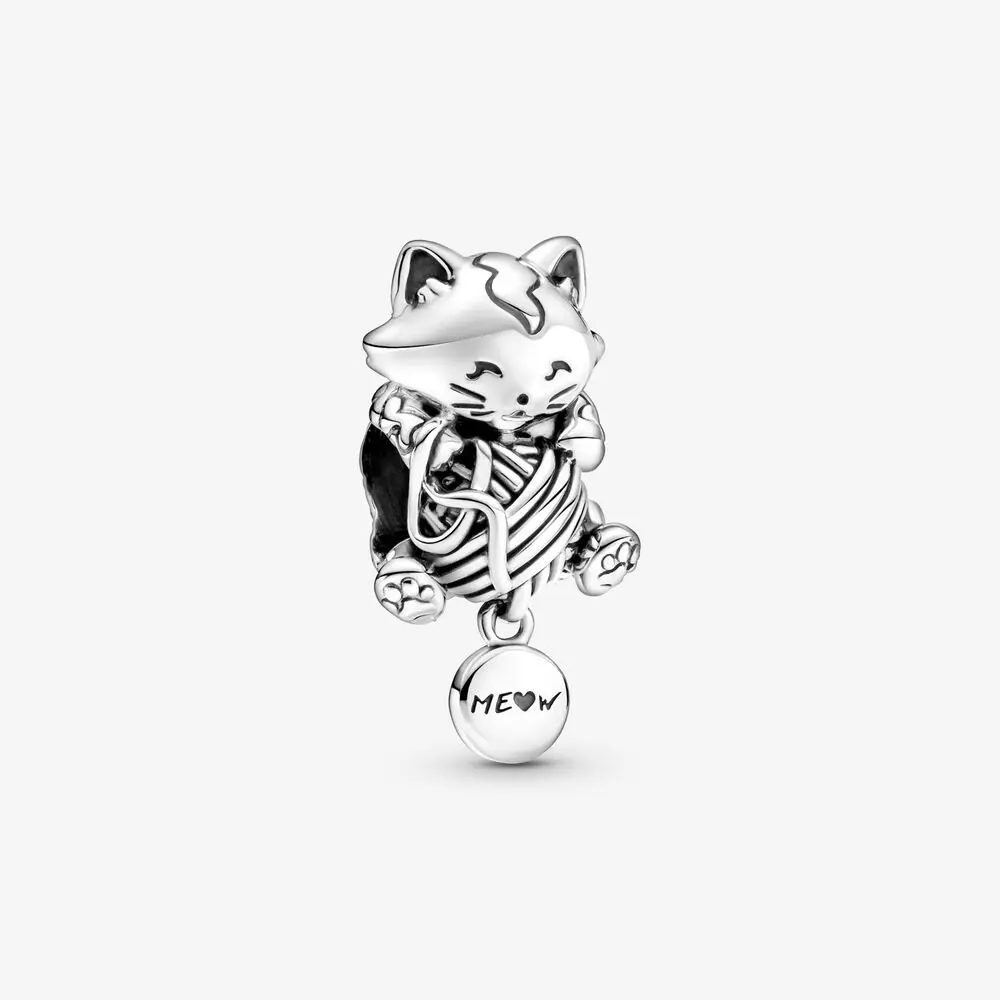 

New Arrival 925 Sterling Silver Bead Authentic Cute Cat & Yarn Ball Charm Fit Original Pandora Bracelet Women Jewelry DIY Gift