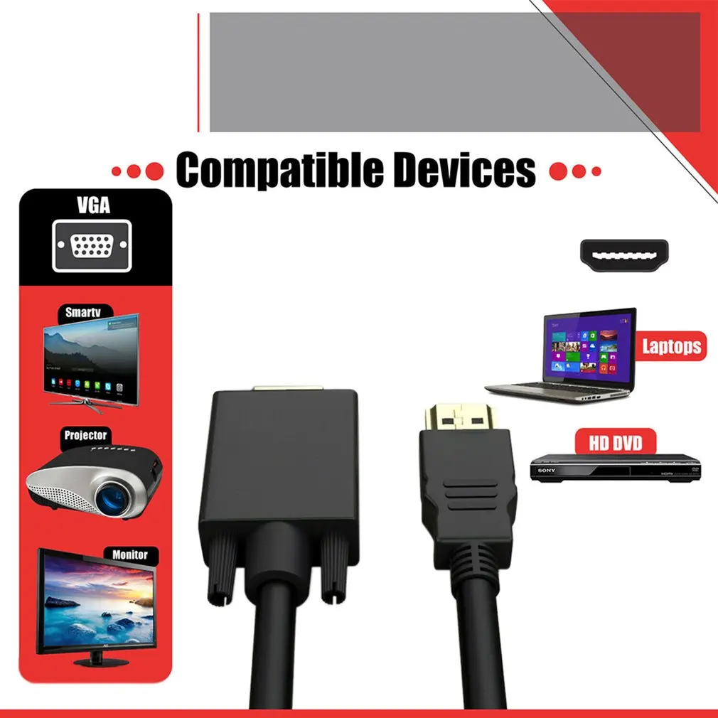 HDMI-compatible To VGA Cable Converter Adapter 1.8m For HDTV PC Desktop Monitors Video 1080P 6FT TVs And | Электроника