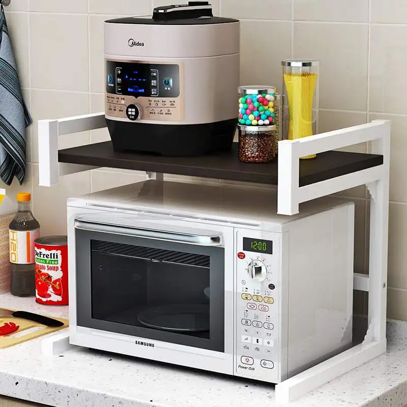Simple Fashion Microwave Oven Shelf Kitchen Storage Rack Multi-use Spice Steel+Wood Supplies | Мебель