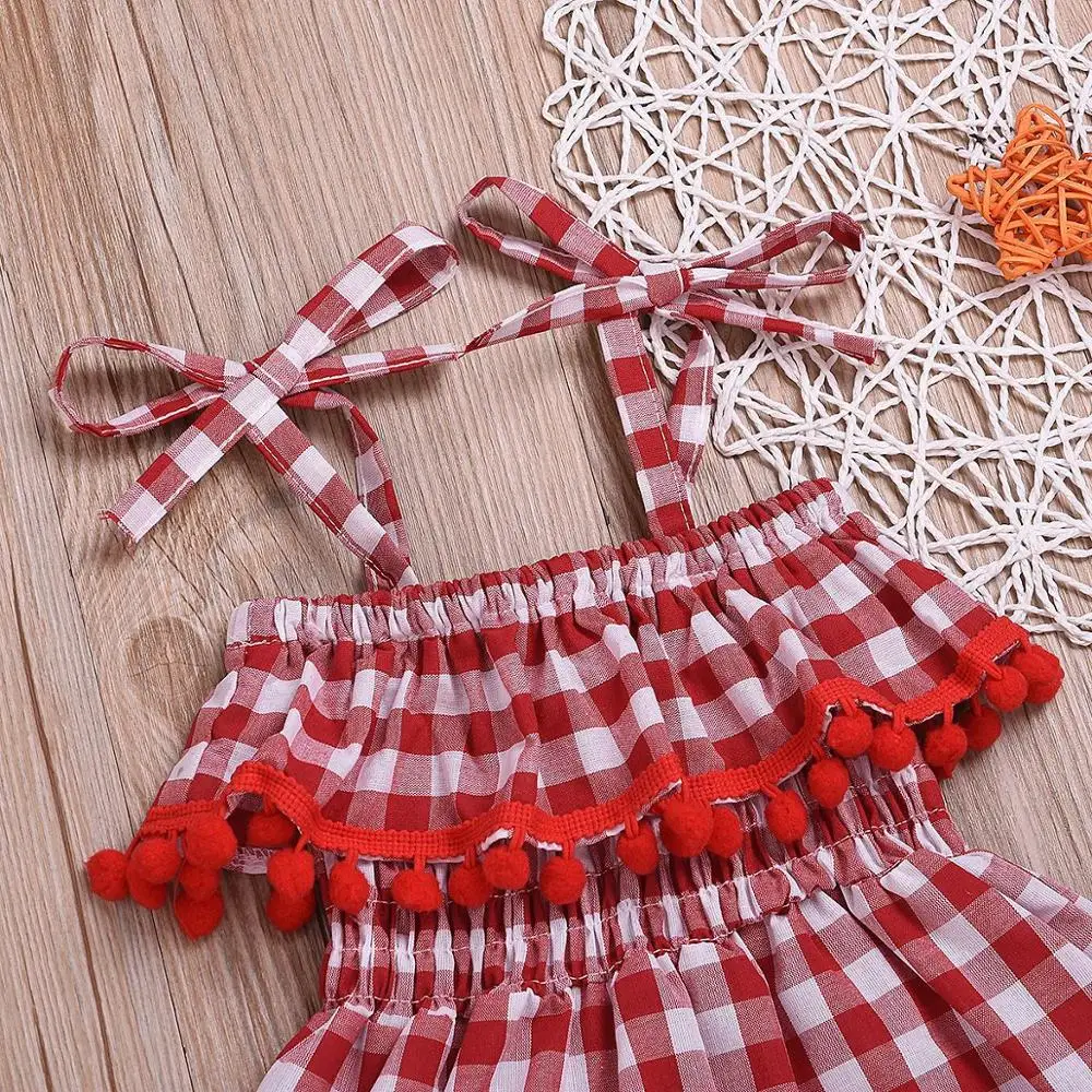 Girls' dresses 2019 summer new European and American red plaid suspenders princess skirt children's clothing (1-5T) |