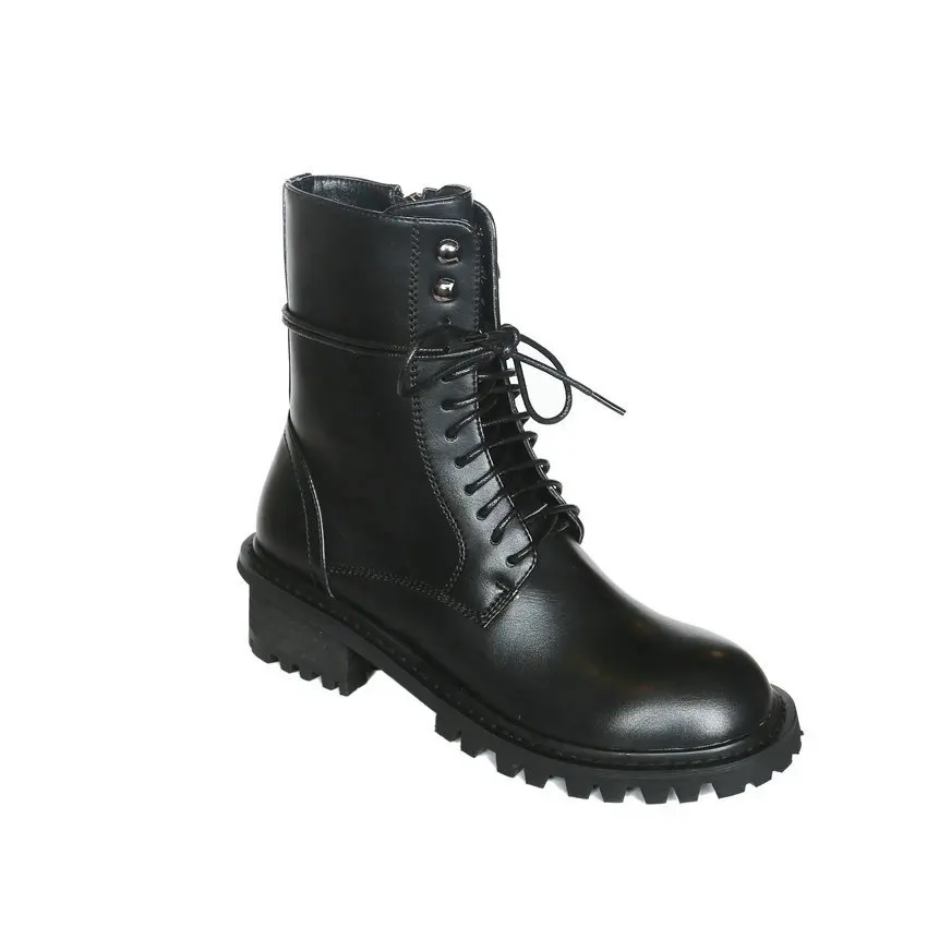 Женские ботильоны из коровьей кожи QUTAA черные повседневные на квадратном каблуке