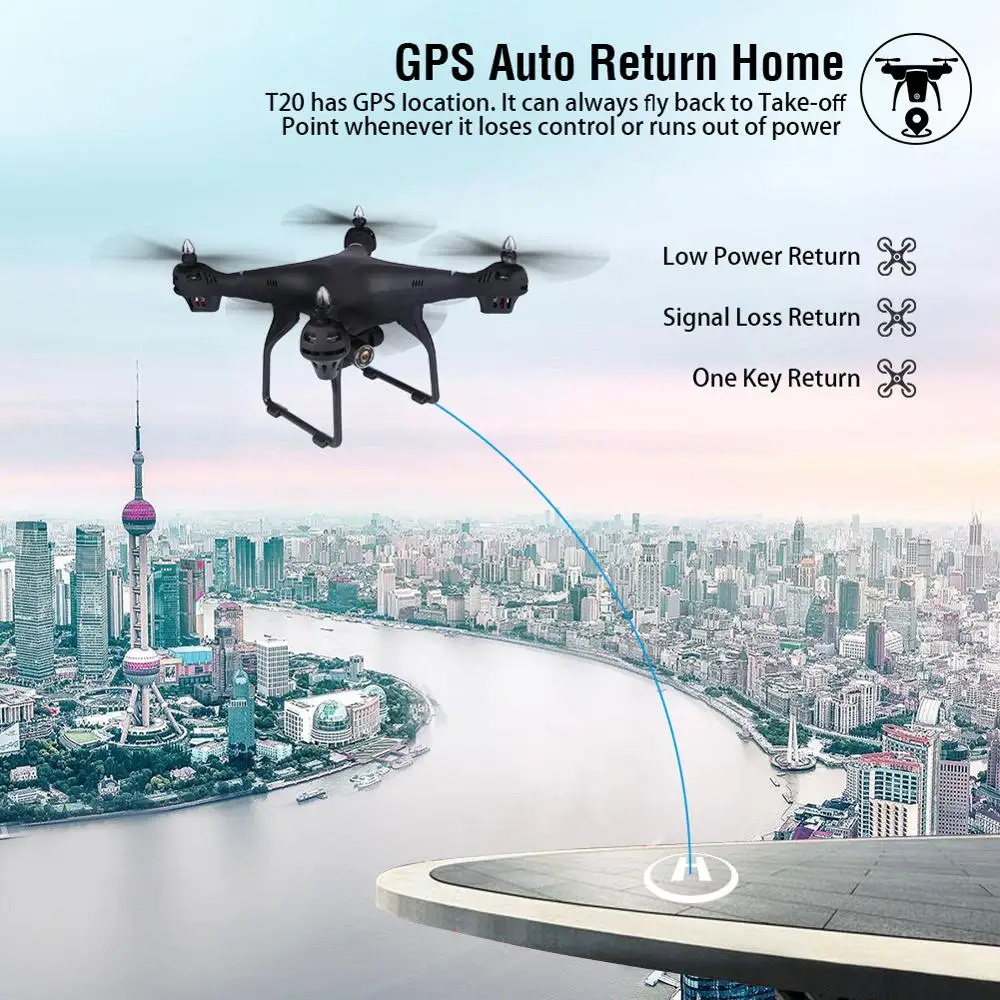 Дрон Acekid T20 с HD-камерой живым видео и GPS Радиоуправляемый квадрокоптер угольной