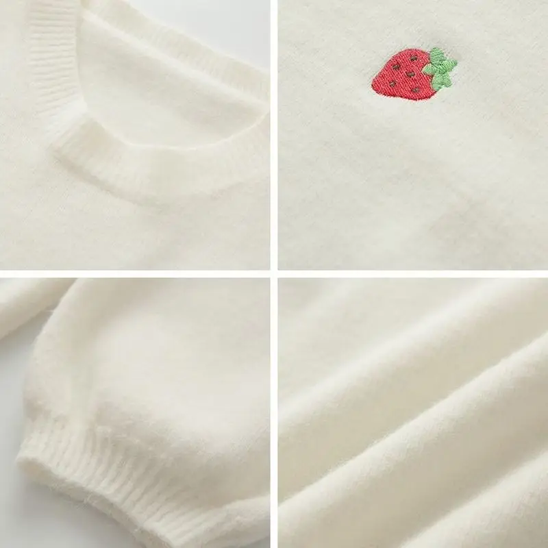

Fruit embroidery sweater women candy color pullover female round neck loose casual cute knitted autumn winter woman sweaters new