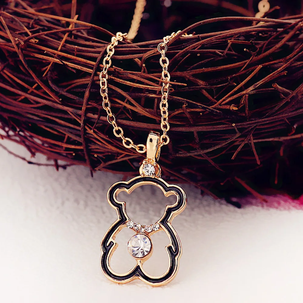 Милые ожерелья медведь кулон Дамы Золото кубический цирконий ожерелье Мода