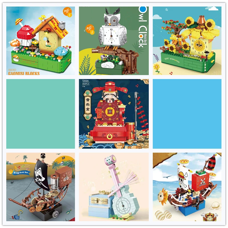 

T2024 T2025 T2026 T2027 T2028 Cartoon Clock Music Box Owl Pirate Ship Mushroom House Assembled Children Toy Building Blocks Gift
