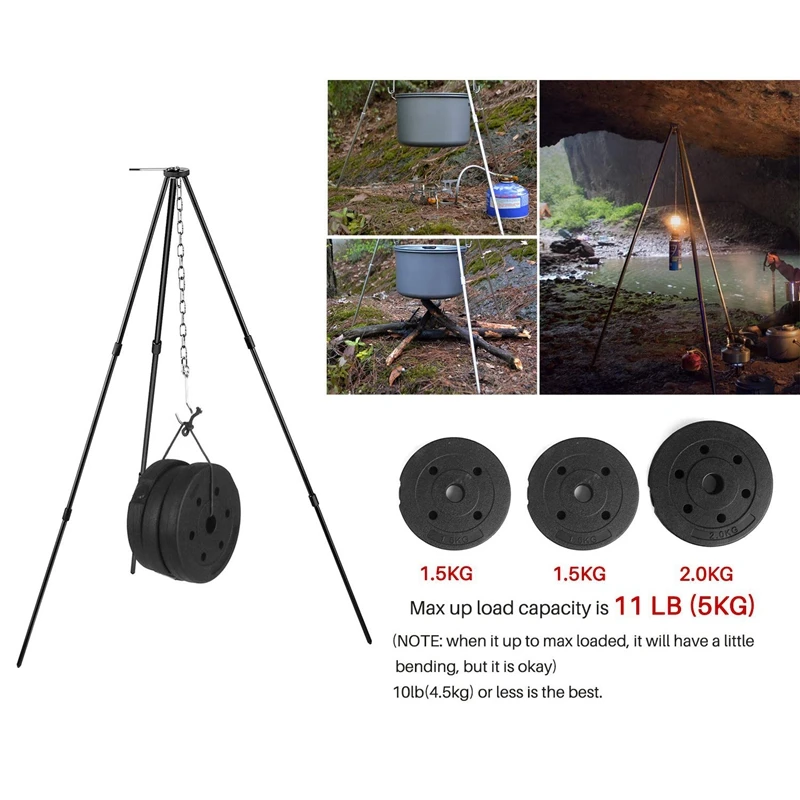 

Portable Hanging Pot Outdoor Camping Picnic Cooking Tripod Fire Grill Hanging Tripod