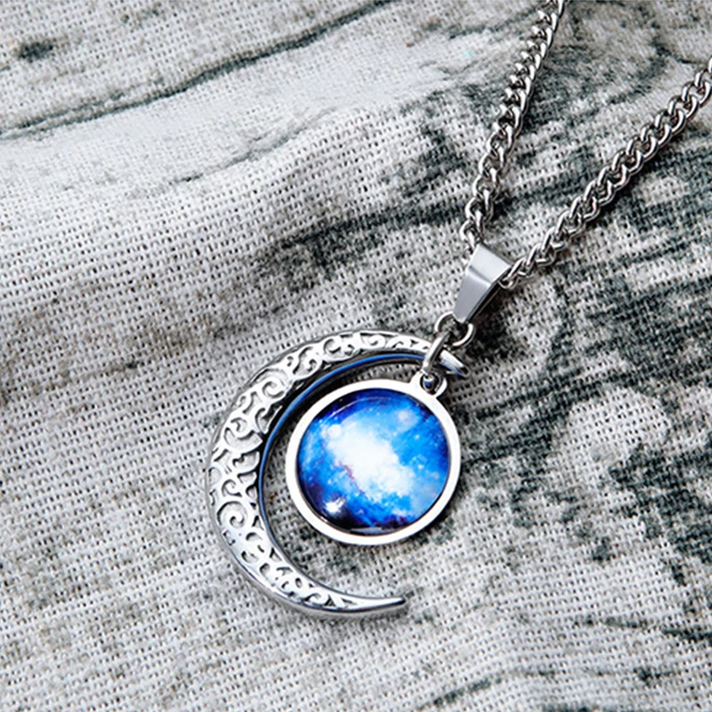 Модное ожерелье с подвеской звездное небо Луна камень из нержавеющей стали кулон