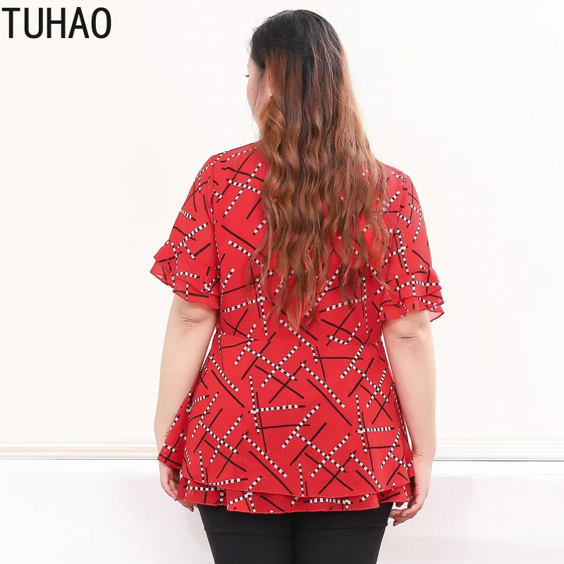 TUHAO 10XL 9XL 8XL размера плюс женские топы с оборками на рукавах красные свободные
