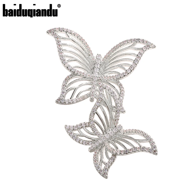 

Baiduqiandu Cubic Zirconia Double Butterfly Brooches Pins For Women 3-Color Classic Insect Weddings Office Collar Pins Gifts