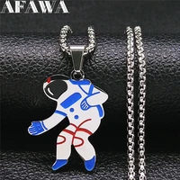 space astronaut enamel stainless steel chain necklaces silver color charm necklaces jewelry chaine acier inoxydable nxh120s01