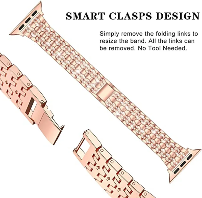 

For Apple Watch Band 38mm 40mm 42mm 44mm Series 6 Series 5 4 3 2 1 SE Bling Dressy Jewelry Metal Watch Strap for Apple Watch 6 5