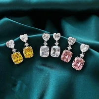 cute big bling yellow pink stone heart stud earrings for women fashion jewelry korean earrings