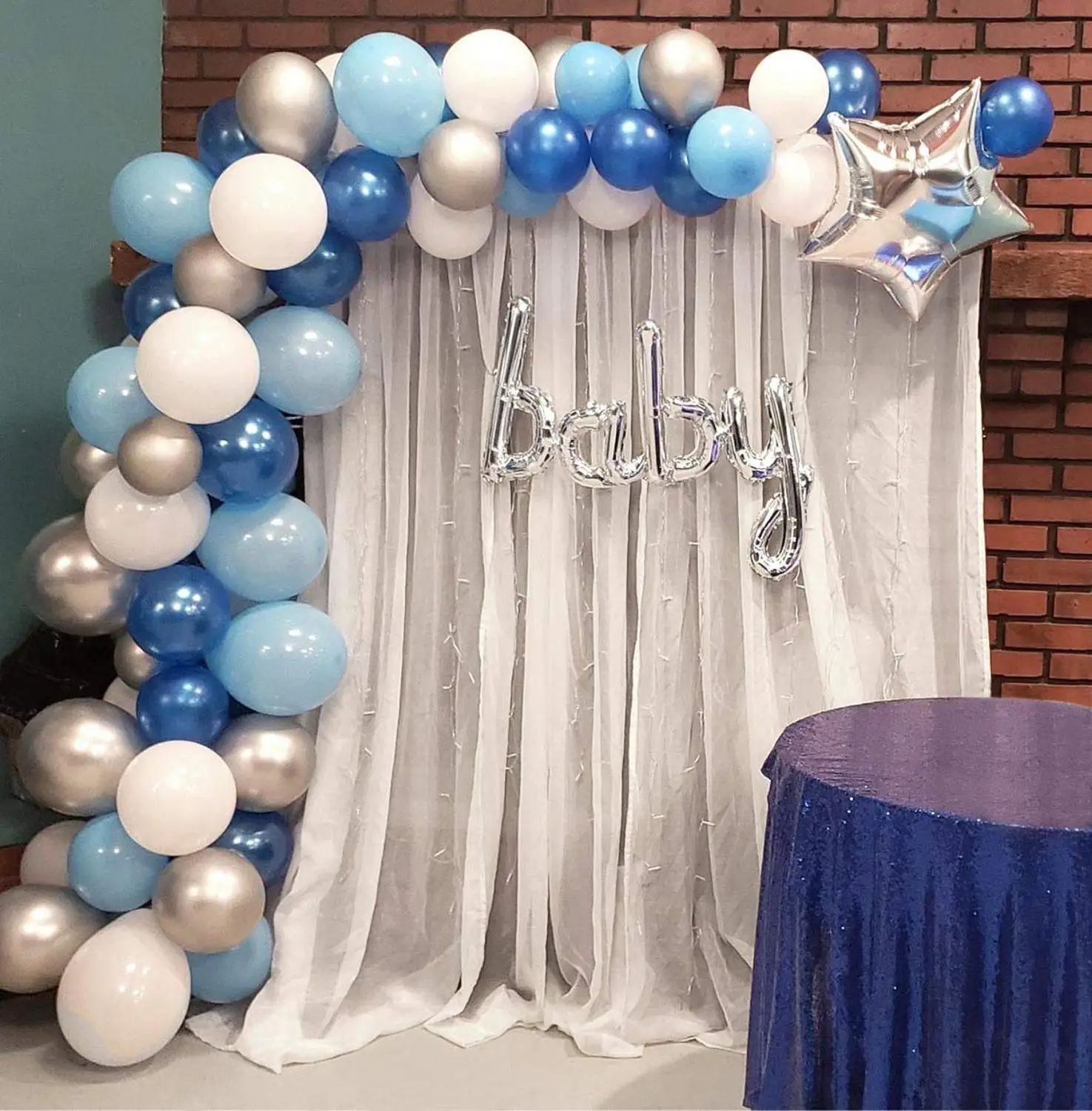 100pcs DIY Home Decorations Balloon Garland Arch Kit Blue and White Silver For Boy Baby Shower Birthday Wedding Party Supplies | Дом и сад