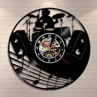 music band drums musical instruments drum kit vinyl record wall clock rock drummer wall clock unique gift for rock music lover