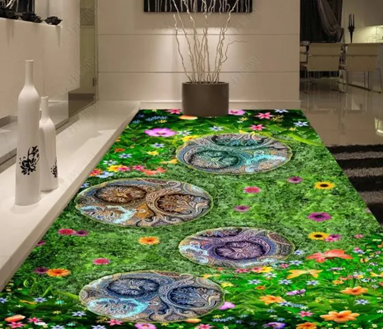 Садовая плитка зеленая трава 3D Настенные обои ванная комната водонепроницаемая