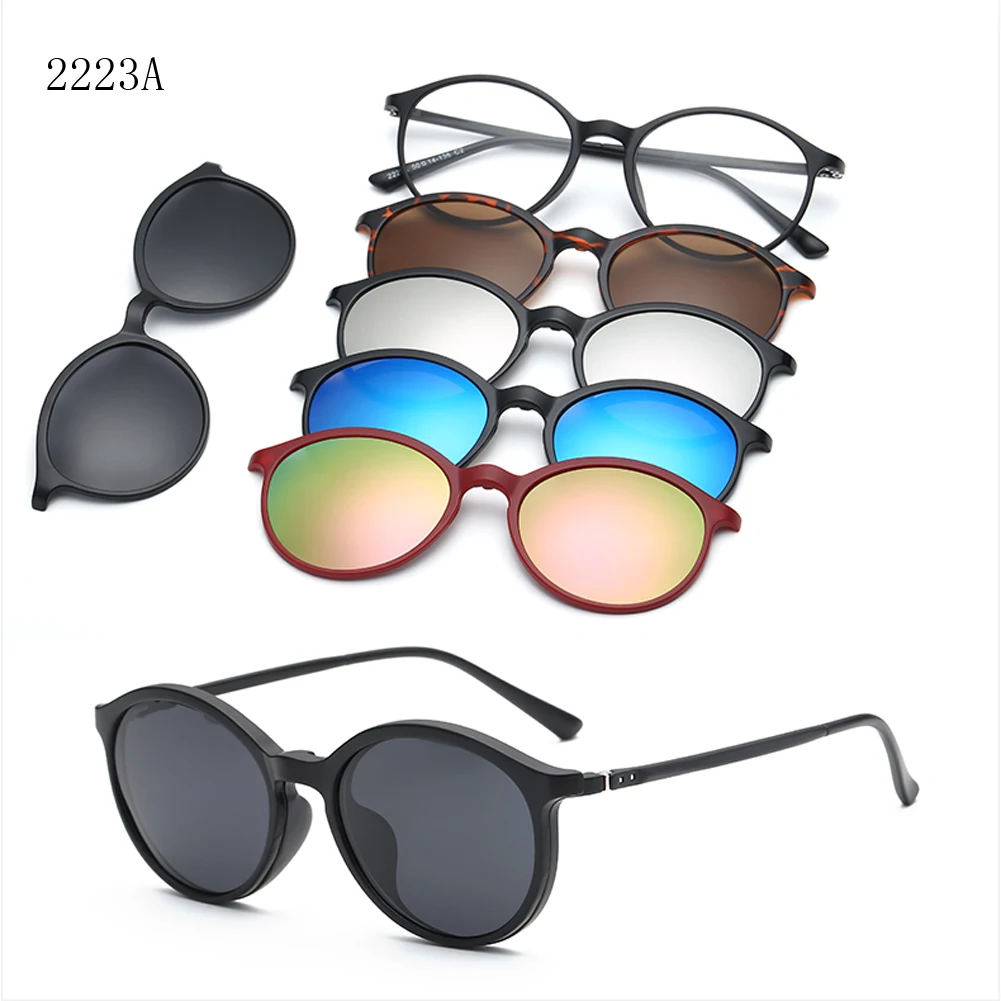 

6 In 1 Custom Men Women Polarized Optical Magnetic Sunglasses Clip Magnet Clip on Sunglasses Polaroid Clip on Sun Glasses Frame