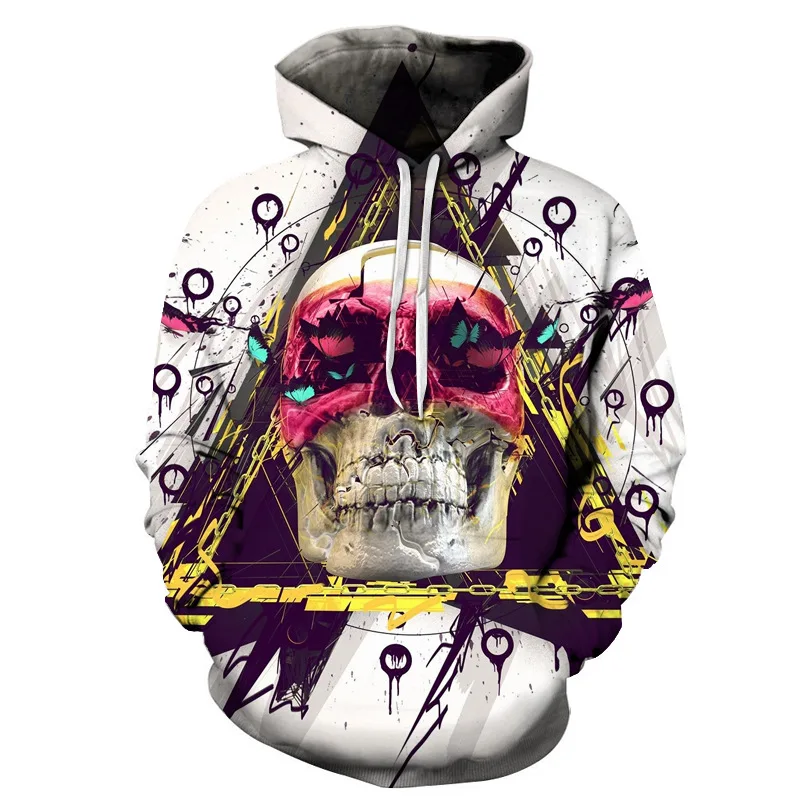 Осенняя мужская забавная черная толстовка с 3D-принтом и черепом уличная одежда