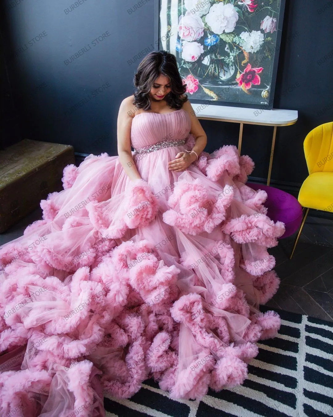 Роскошное фиолетовое Тюлевое платье без бретелек с пышной сеткой для беременных