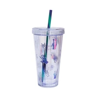 finger pattern double layer straw cup full of vitality plastic straw cup student personality department store daily water bottle