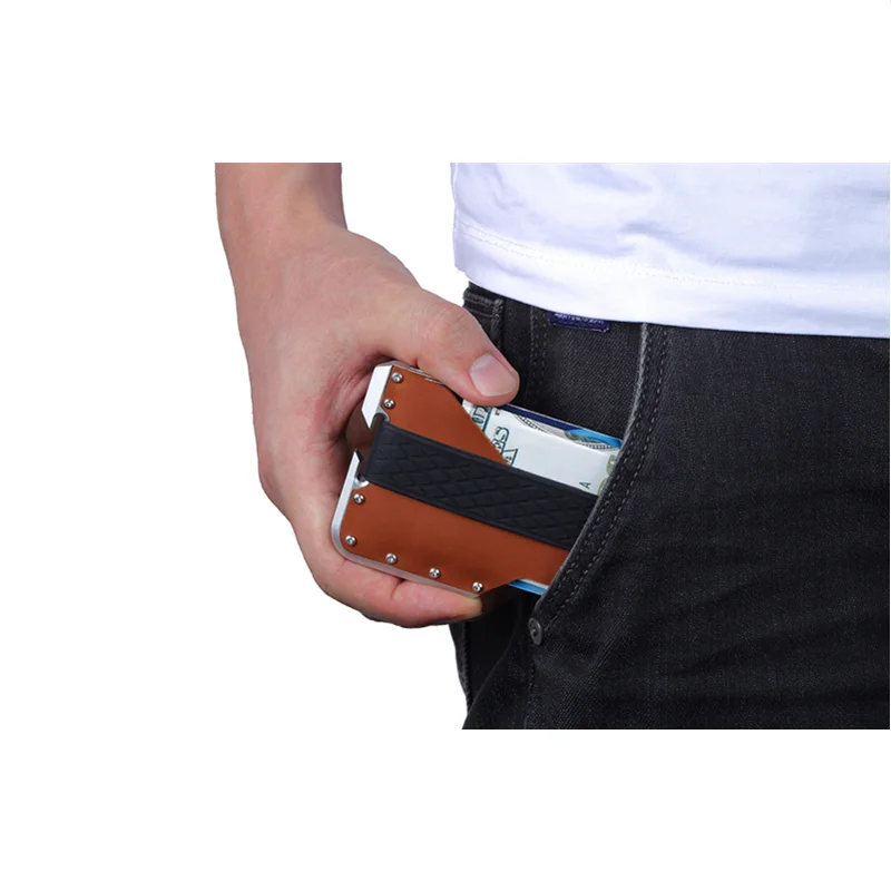 Держатель для карт из натуральной кожи мужской Алюминиевый металлический RFID