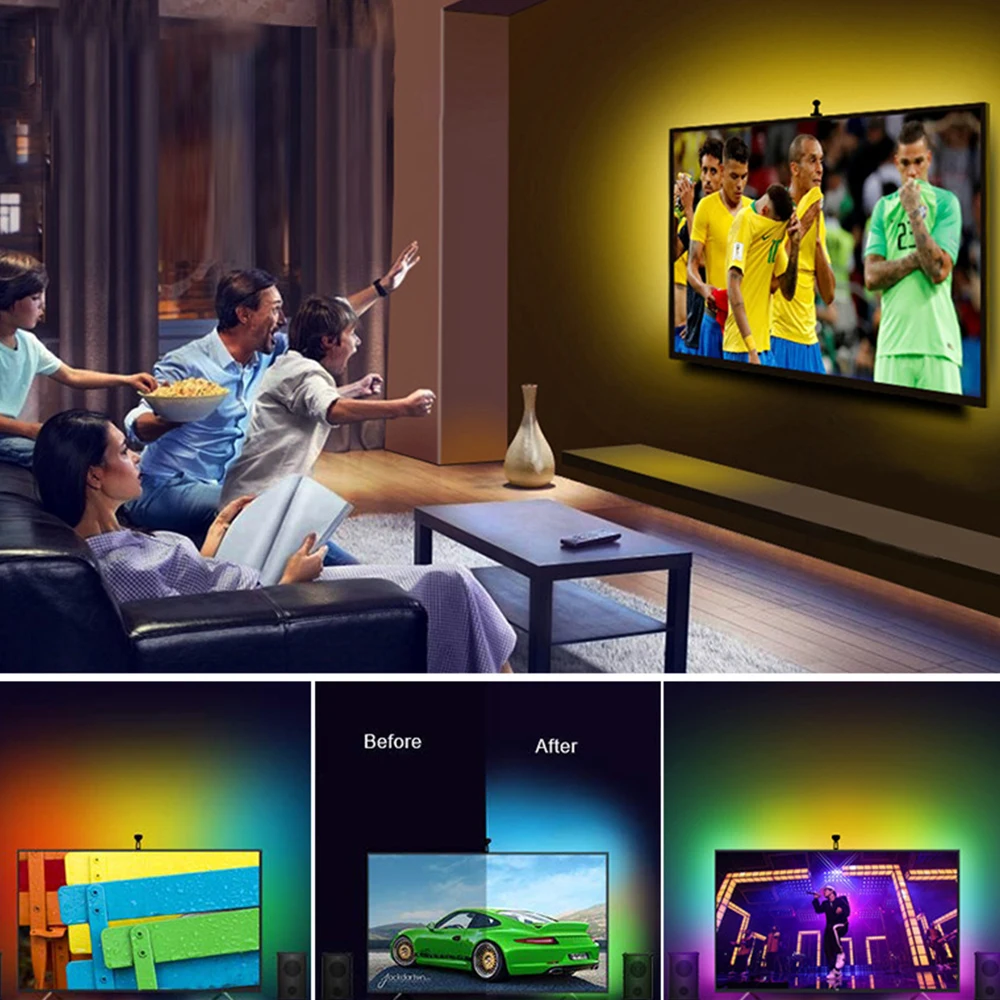 Светодиодные ленты светильник USB 5V RGB гибкий светодиодный лента 1/2/3/4/5M ТВ Экран