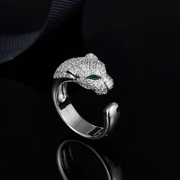 solid 925 sterling silver leopard finger ring half zircon stone green eyes panther ring for women men party jewelry