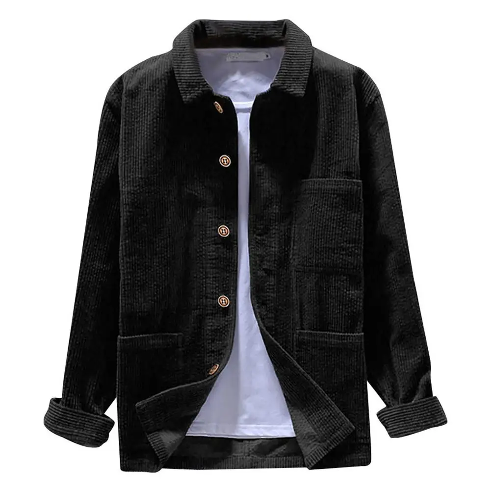 Рубашка мужская Вельветовая с длинными рукавами и отложным воротником на