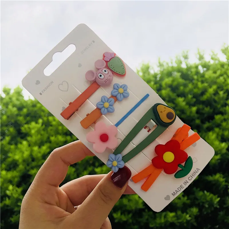 

3/5Pcs/Set New Cartoon Hairpins Girls Fresh Fruit Flower Hair Clips Cute Children Colorful Kids Lovely Hair Accessories Ornament