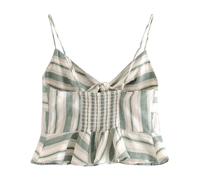 Топ женский в французскую полоску с V-образным вырезом и глубоким белая Зеленая