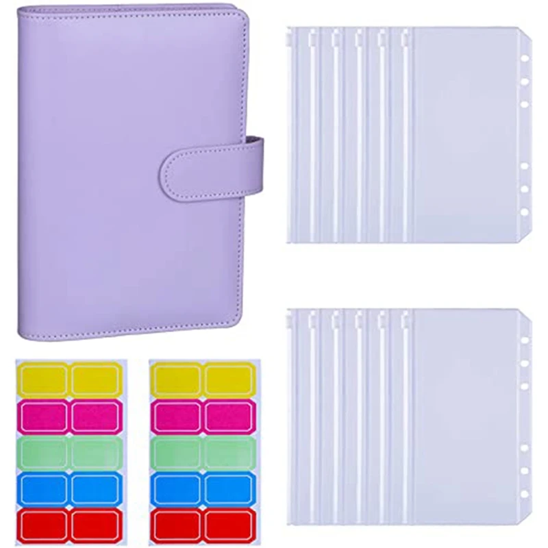 

A6 PU Binder Sleeve with 12 Pcs A6 Binder Bag 6 Buckle Cash Budget