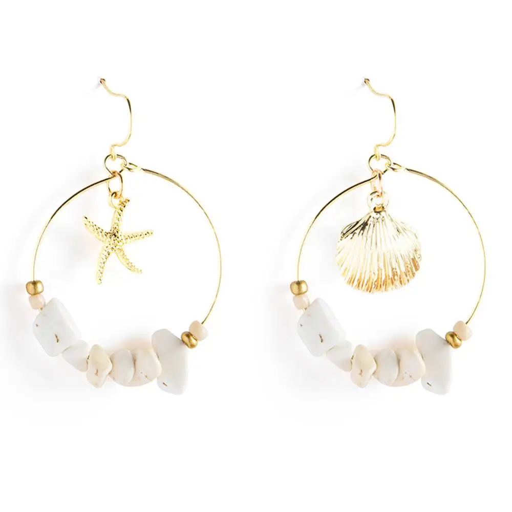 Летние Винтажные висячие серьги из золотого сплава с морскими ракушками и